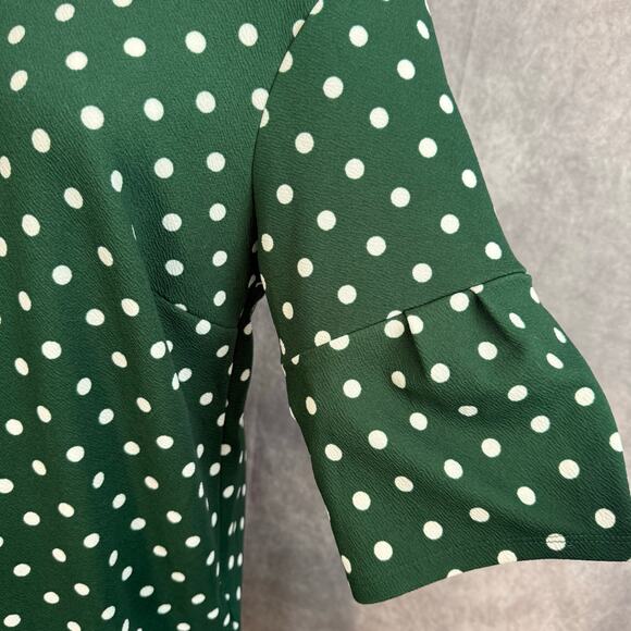 Agnes & Dora White & Green Polka Dot Bell Sleeve Shift Dress Retro Colorful - Picture 4 of 11